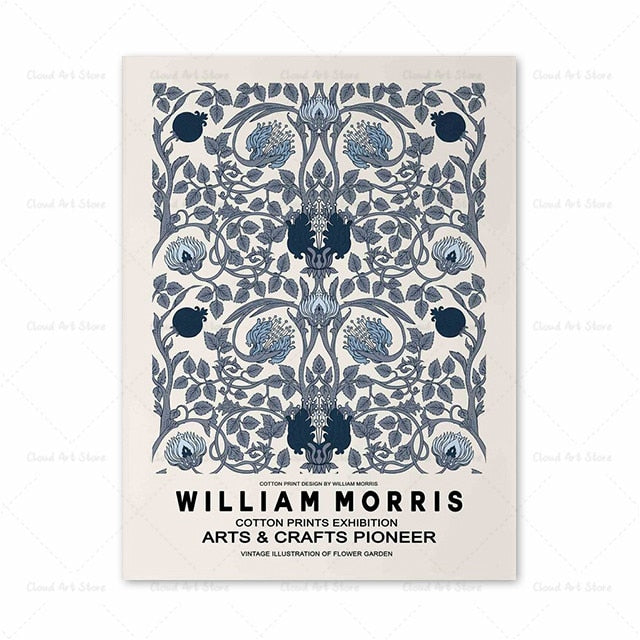 William Morris Exhibition Blue Flower Canvas Art