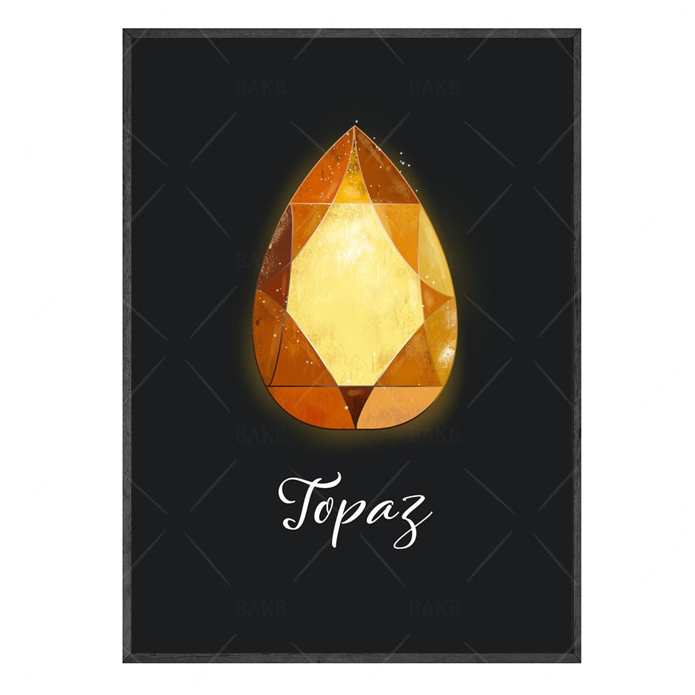 Crystal Gemstone Watercolor Canvas Art