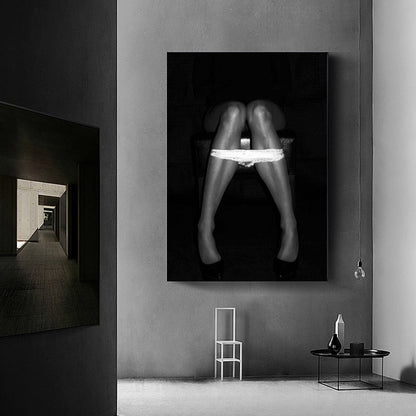 Black and White Sexy Girl on The Toilet Canvas Art