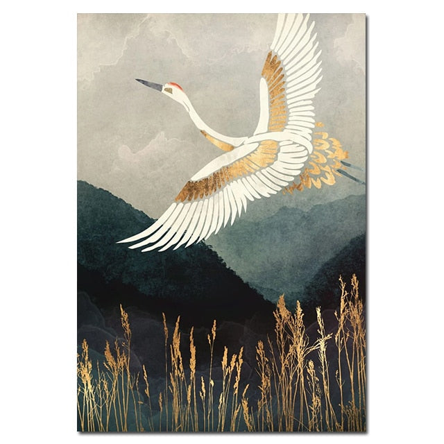 Chinese Style Golden Crane Canvas Art