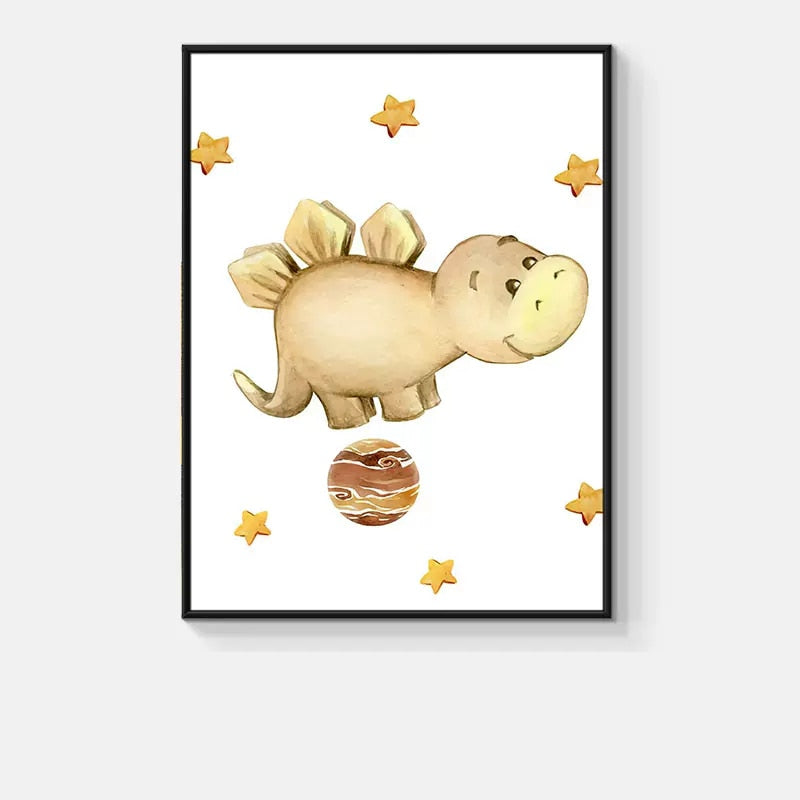 Cartoon Cute Colorful Dinosaur Nursery Wall Art Canvas