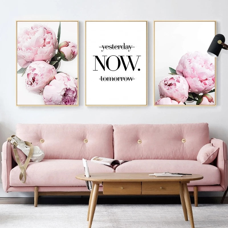 Pink Peony Flower Wall Art Canvas