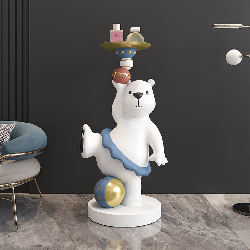 Polar Bear Ball Statue with Tray