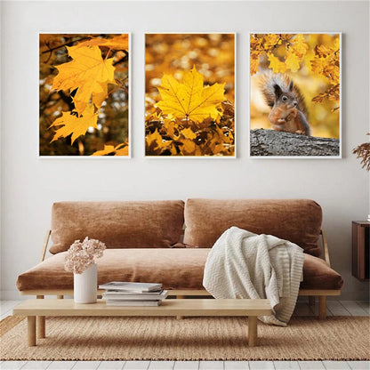 Autumn Forest Pumpkin Maple Leaves Canvas Art