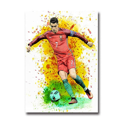 Watercolor Soccer Star Football Wall Art Canvas