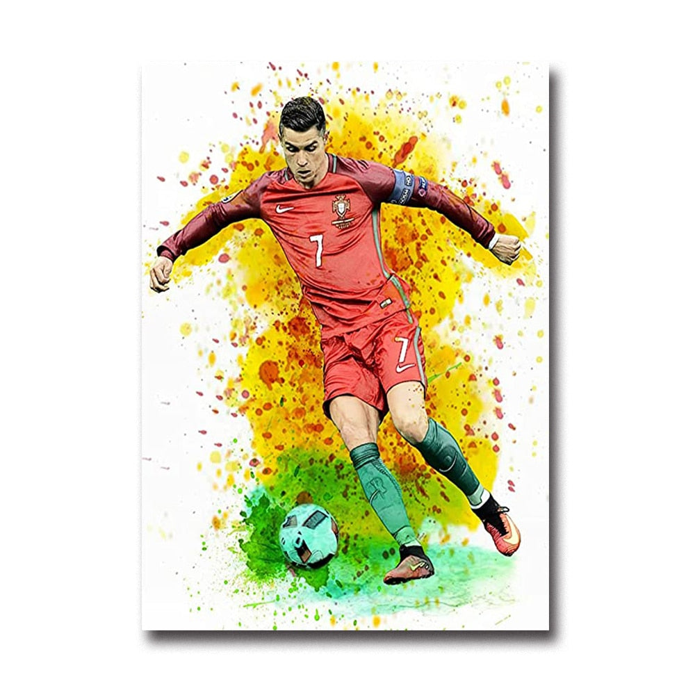 Watercolor Soccer Star Football Wall Art Canvas