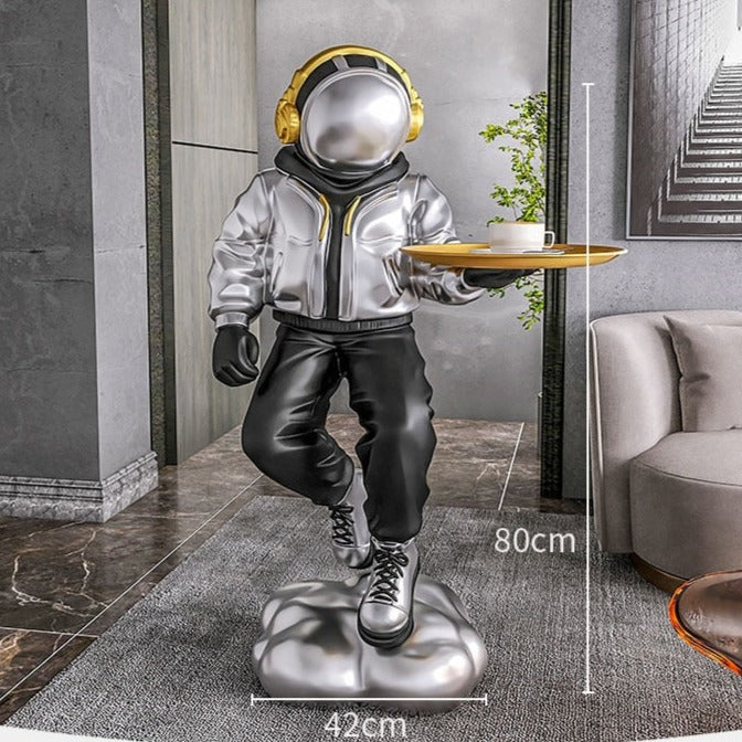 Astronaut Silver Hoodie Floor Statue with Tray