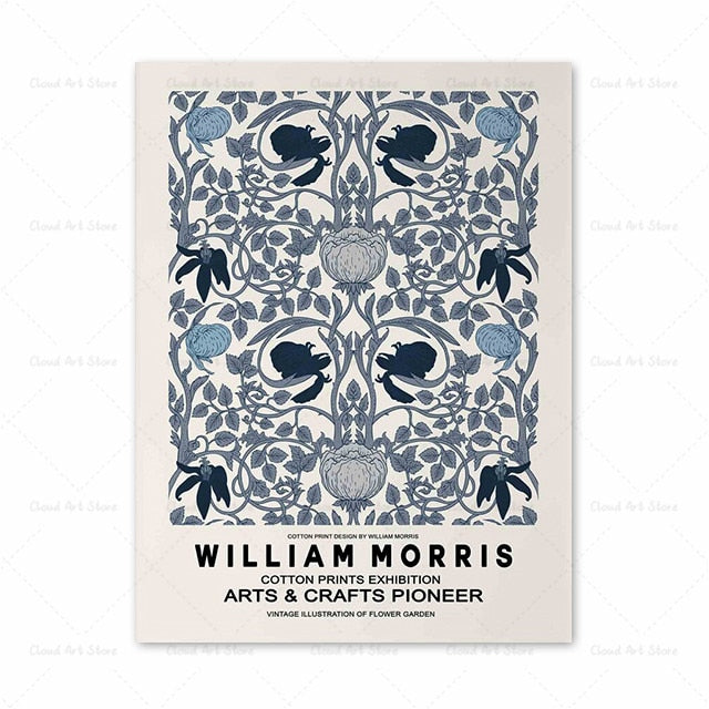 William Morris Exhibition Blue Flower Canvas Art