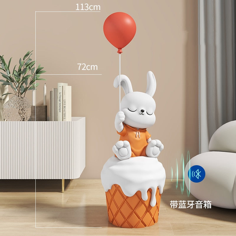 Cute Bunny Statue with Light and Bluetooth Speaker