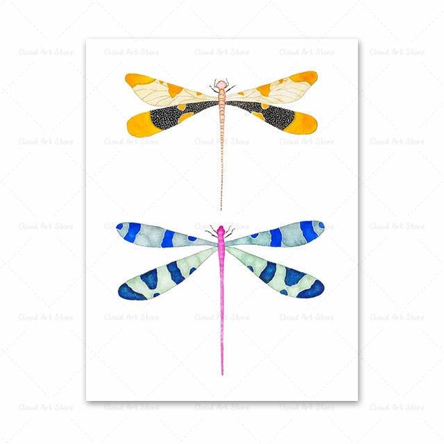 Watercolor Beetle Bug Butterfly Dragonfly Canvas Art