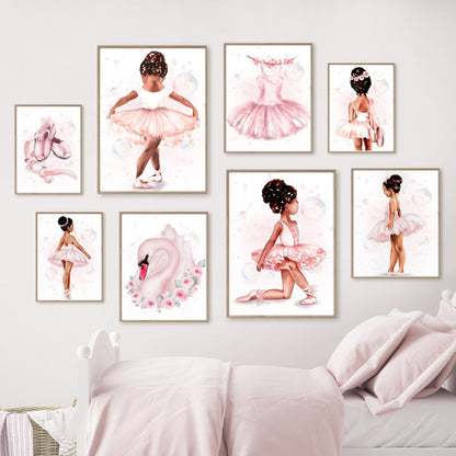 Cute Girl Pink Ballet Swan Canvas Art