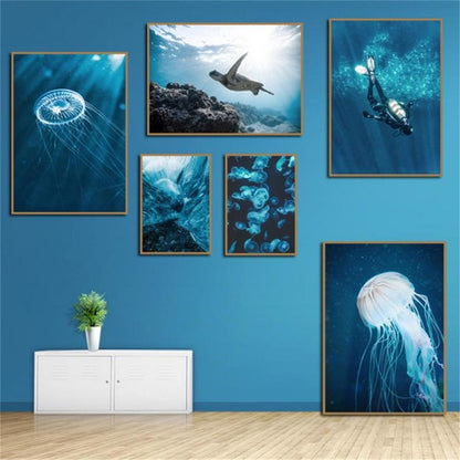 Dolphin Jellyfish Turtle Ocean Canvas Art