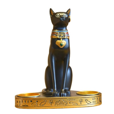 Egyptian Cat Candle Holder Resin Statue