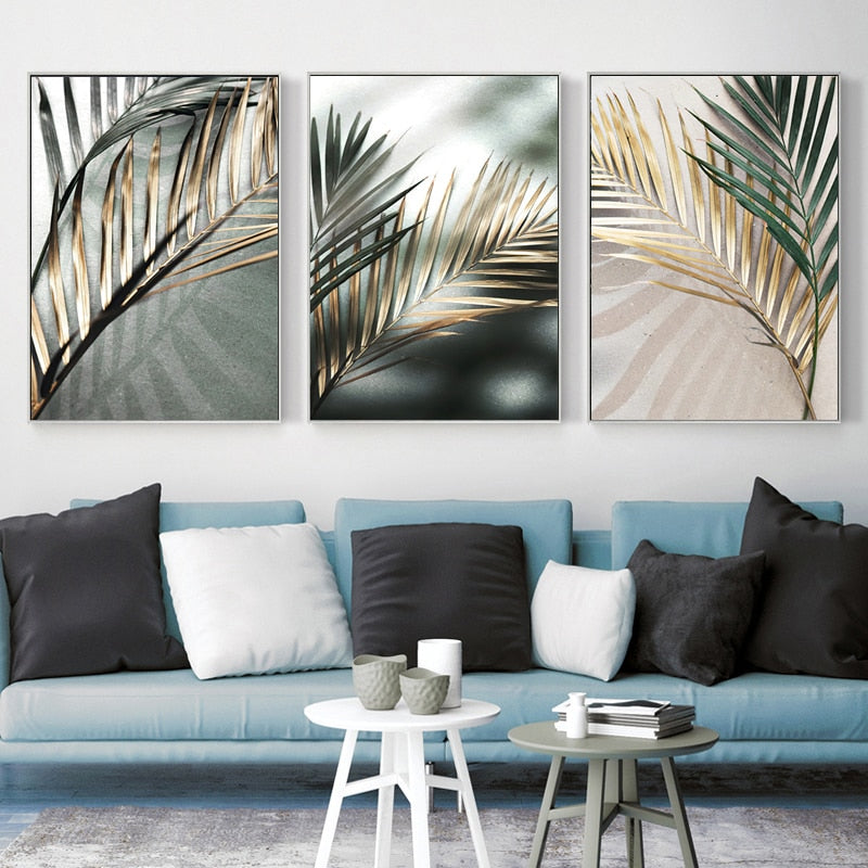 Golden Palm Leaf Canvas Art