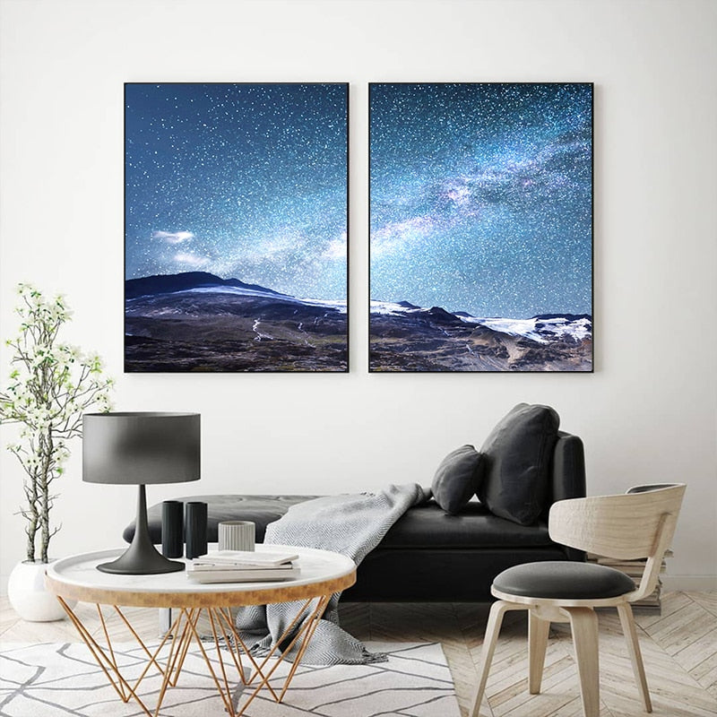 Starry Night Sky Landscape Canvas Art