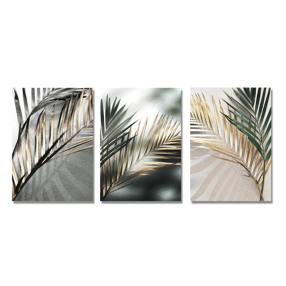 Golden Palm Leaf Canvas Art