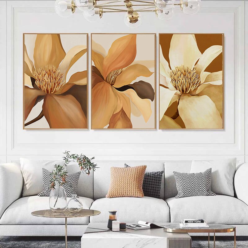 Beige Orange Peony Flower Canvas Art