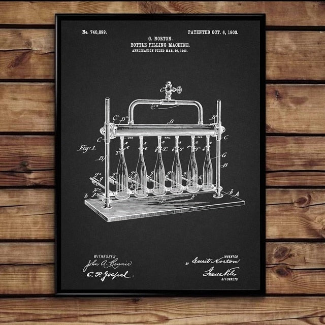 Bar Machine Retro Blueprint Canvas Art