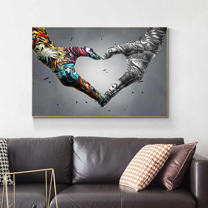 Abstract Graffiti Heart Hand Canvas Art