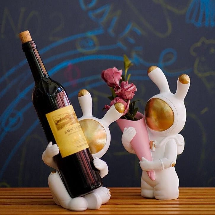 Astronaut Space Rabbit Wine Holder Storage Statue