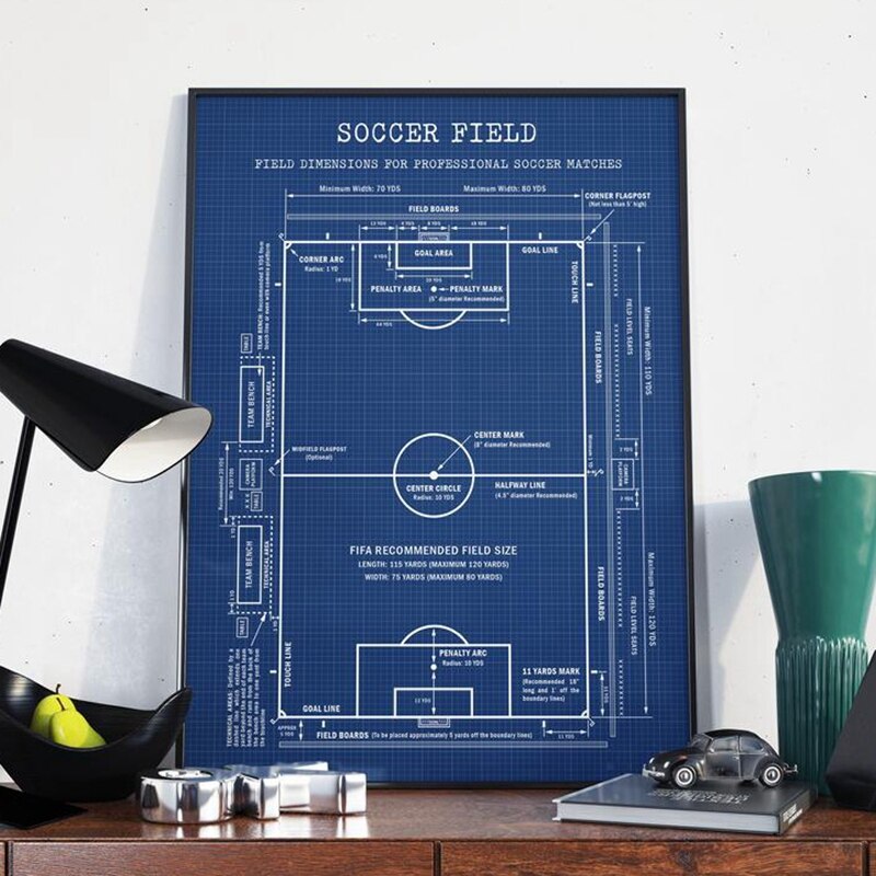 Soccer Field Blueprint Canvas Art