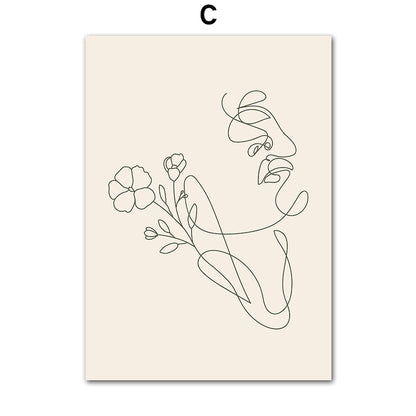 Abstract Matisse Pastel Green Flowers Leaf Coral Canvas Art