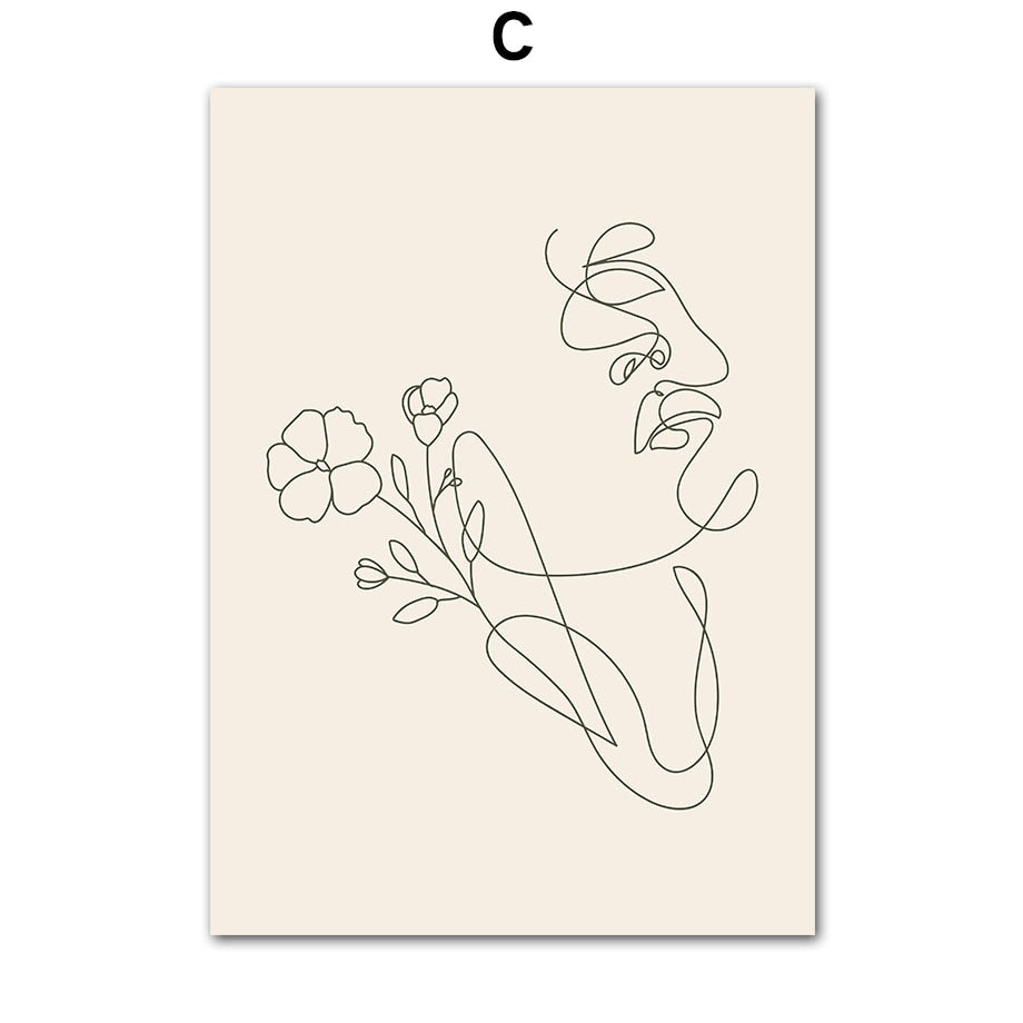 Abstract Matisse Pastel Green Flowers Leaf Coral Canvas Art