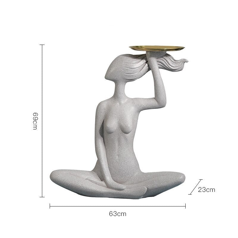 Female Yoga Statue with Tray