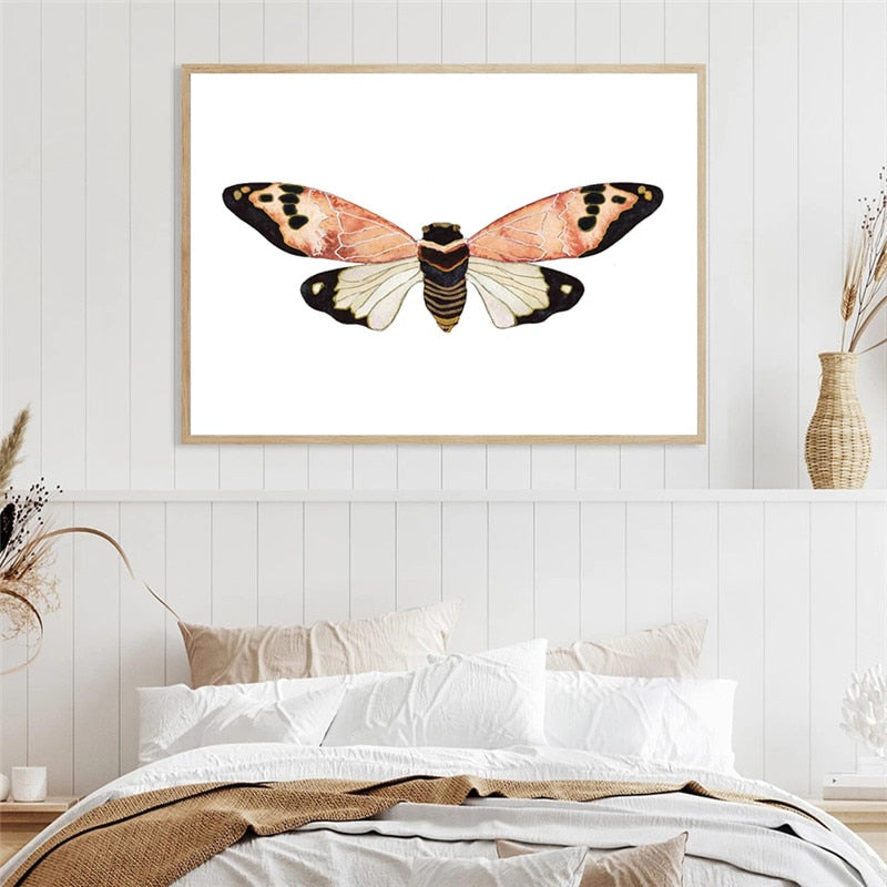 Watercolor Beetle Bug Butterfly Dragonfly Canvas Art