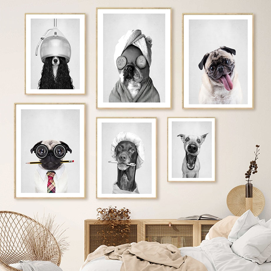 Black and White Cute Dog Canvas Art