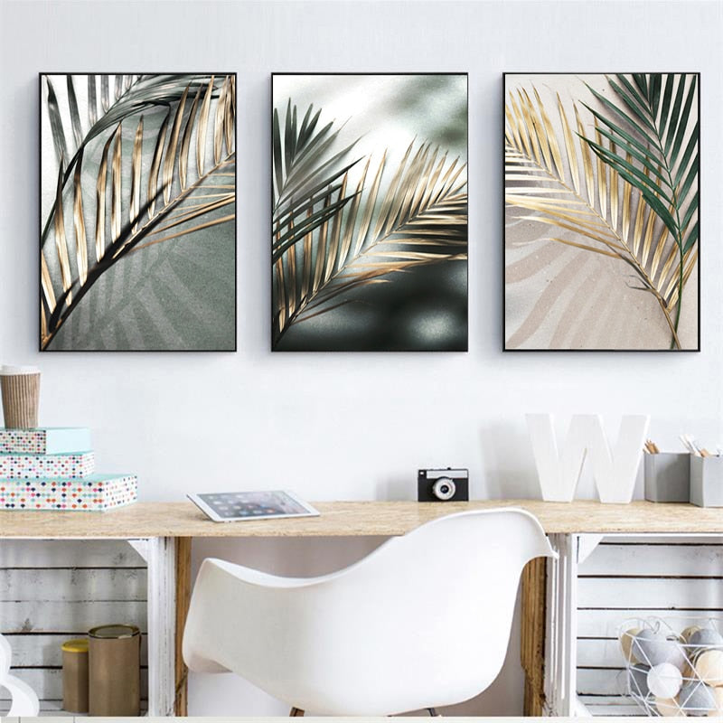 Golden Palm Leaf Canvas Art