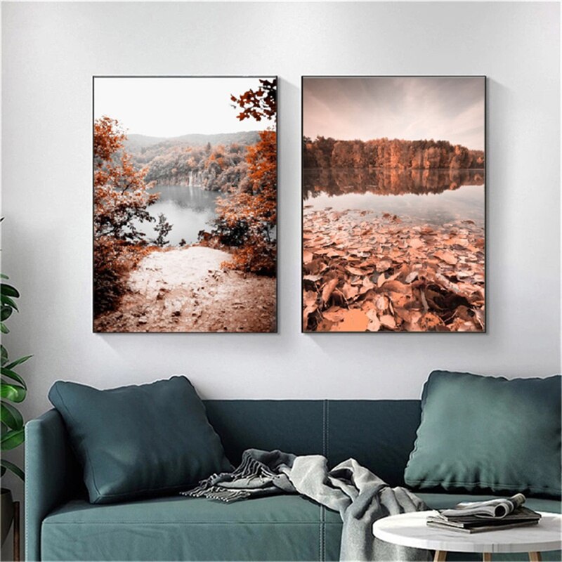 Autumn Forest Lake Canvas Art