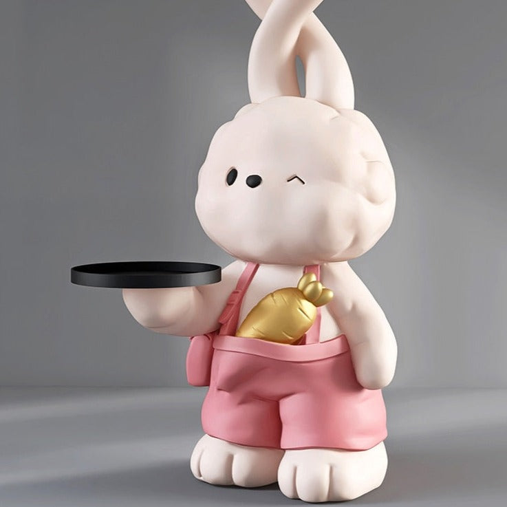 Cute Rabbit Bunny Large Statue with Tray