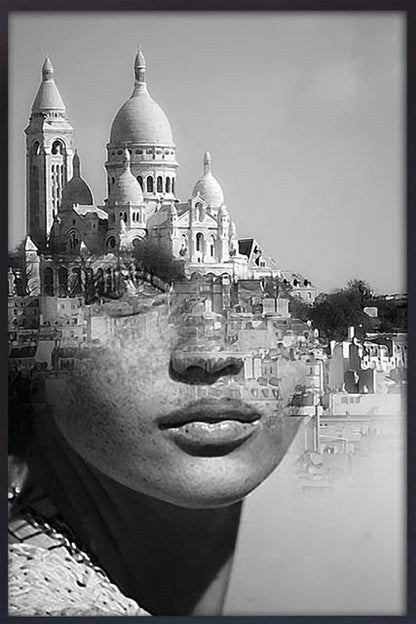 Black and White Women Face with Landscape Canvas Art