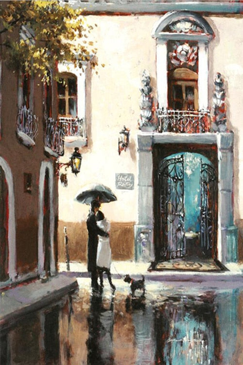 Couple In The Rain Oil Painting Canvas Art