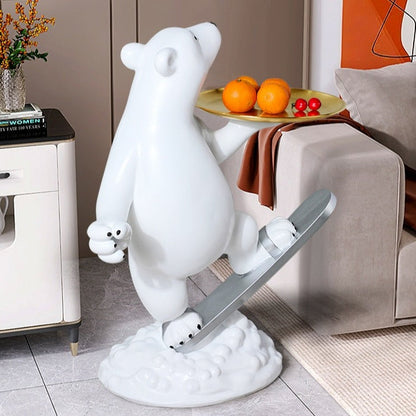 Polar Bear Snow Board Large Floor Statue with Tray