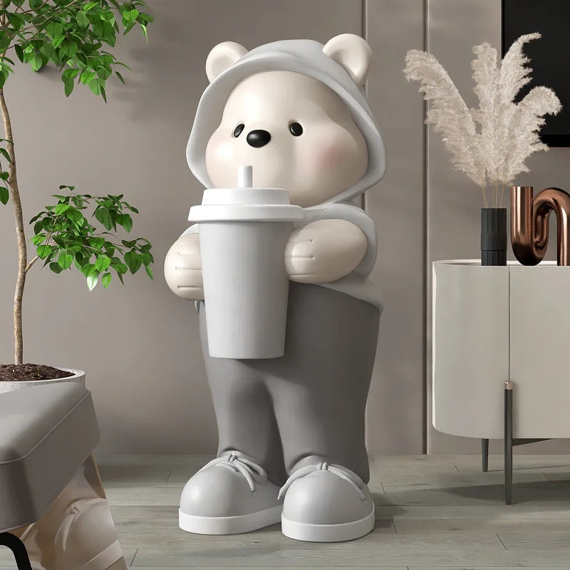 Cute Bear Milk Tea Floor Decoration Statue