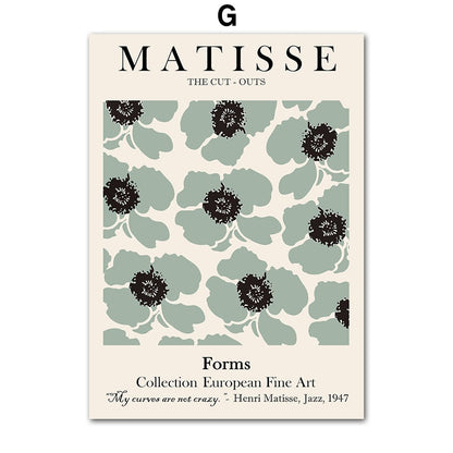 Abstract Matisse Pastel Green Flowers Leaf Coral Canvas Art