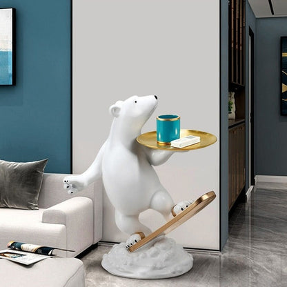 Polar Bear Snow Board Large Floor Statue with Tray