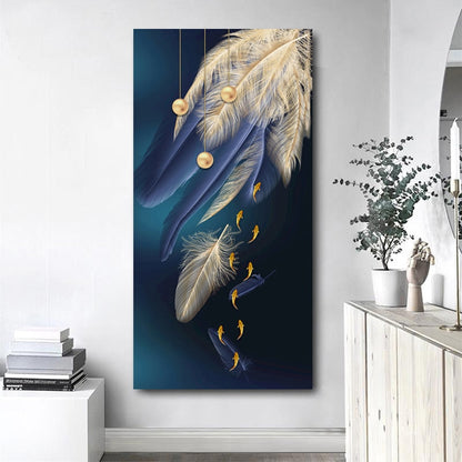 Gold Fish and Blue Feather Canvas Art