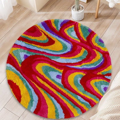 Retro Round Colorful Groovy Psychedelic Tufted Rug