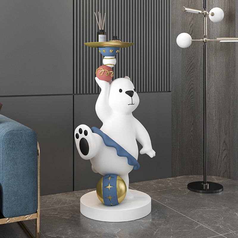 Polar Bear Ball Statue with Tray