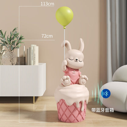 Cute Bunny Statue with Light and Bluetooth Speaker