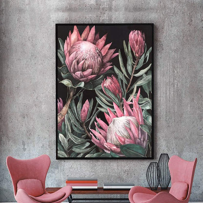 Vintage Pink Flowers Leaves Canvas Art