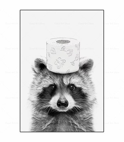 Black and White Animal Funny Bathroom Canvas Art