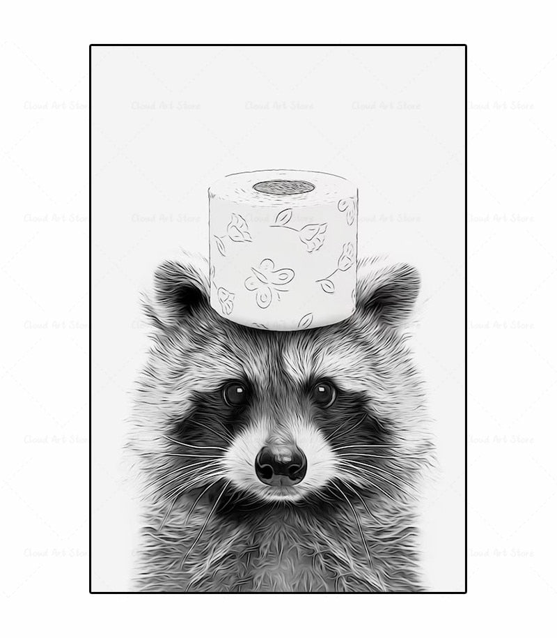 Black and White Animal Funny Bathroom Canvas Art