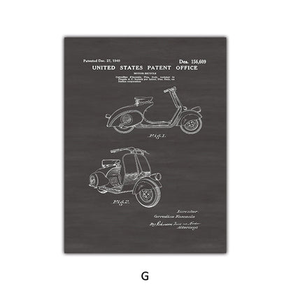 Retro Motorcycle Blueprint Canvas Art