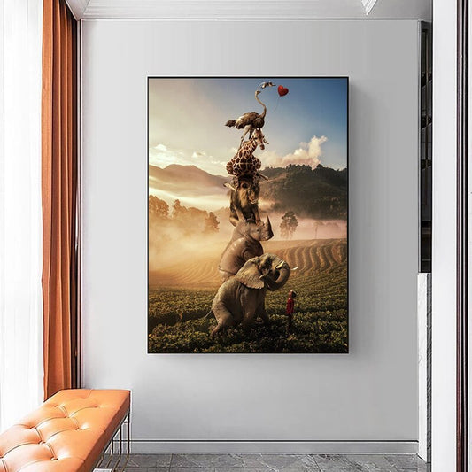 Stacking Animals Canvas Art