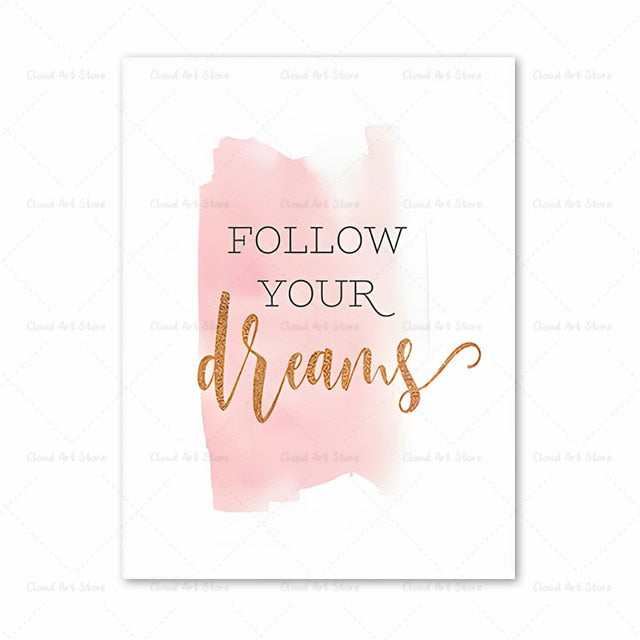 Pink Heart Feather Motivational Canvas Art