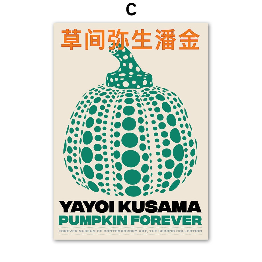 Pumpkin Shell Conch Flowers Yayoi Kusama Green Canvas Art